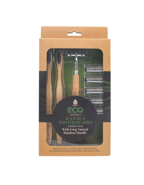 Load image into Gallery viewer, Eco Friendly Razor &amp; Toothbrushes Combo Pack by Pursonic
