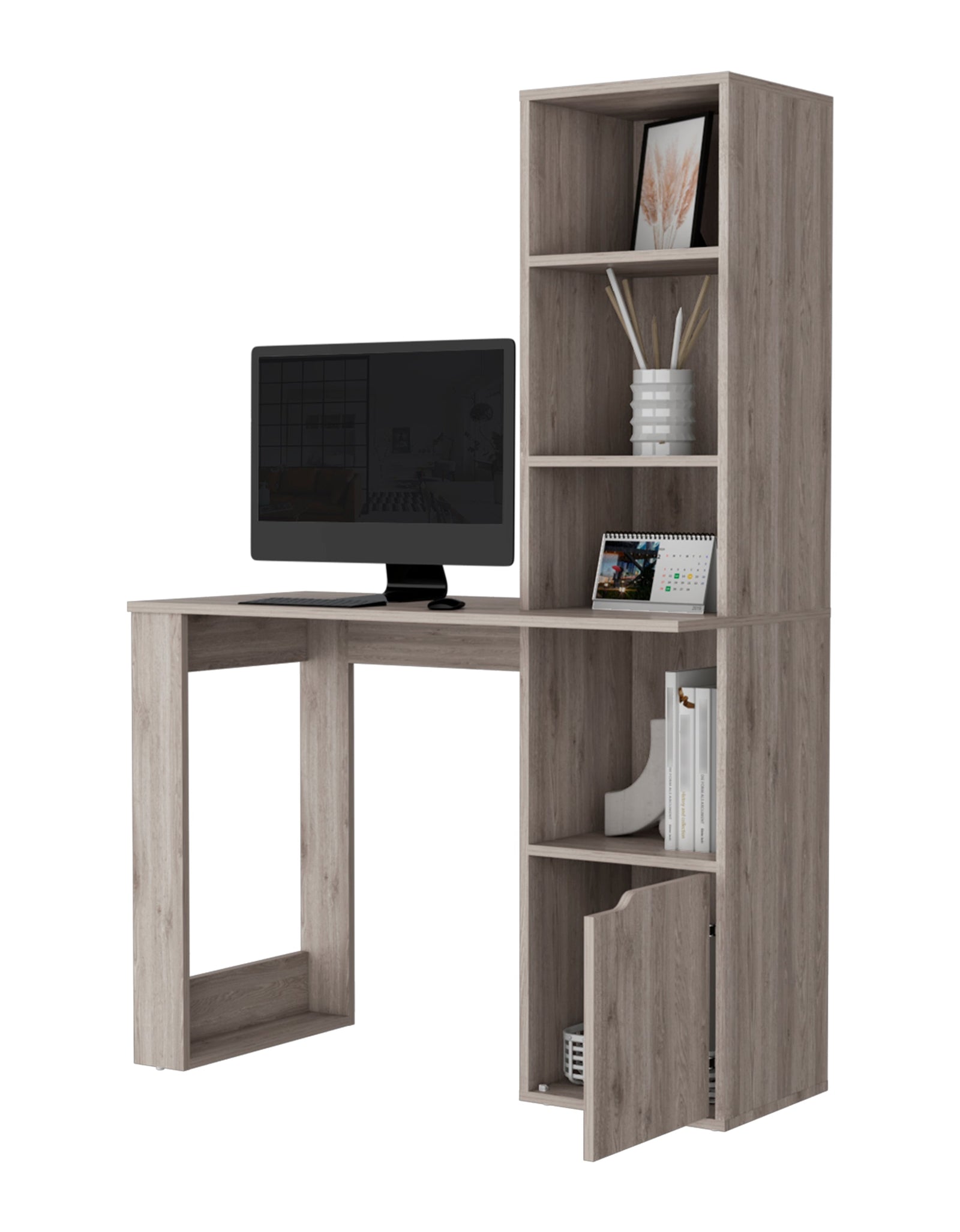 Riverton Computer Desk, Work Surface Area, Light Gray Finish by FM FURNITURE
