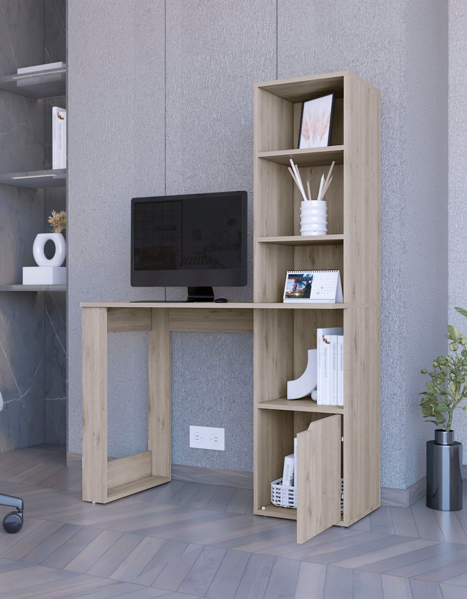 Riverton Computer Desk, Work Surface Area, Light Gray Finish by FM FURNITURE