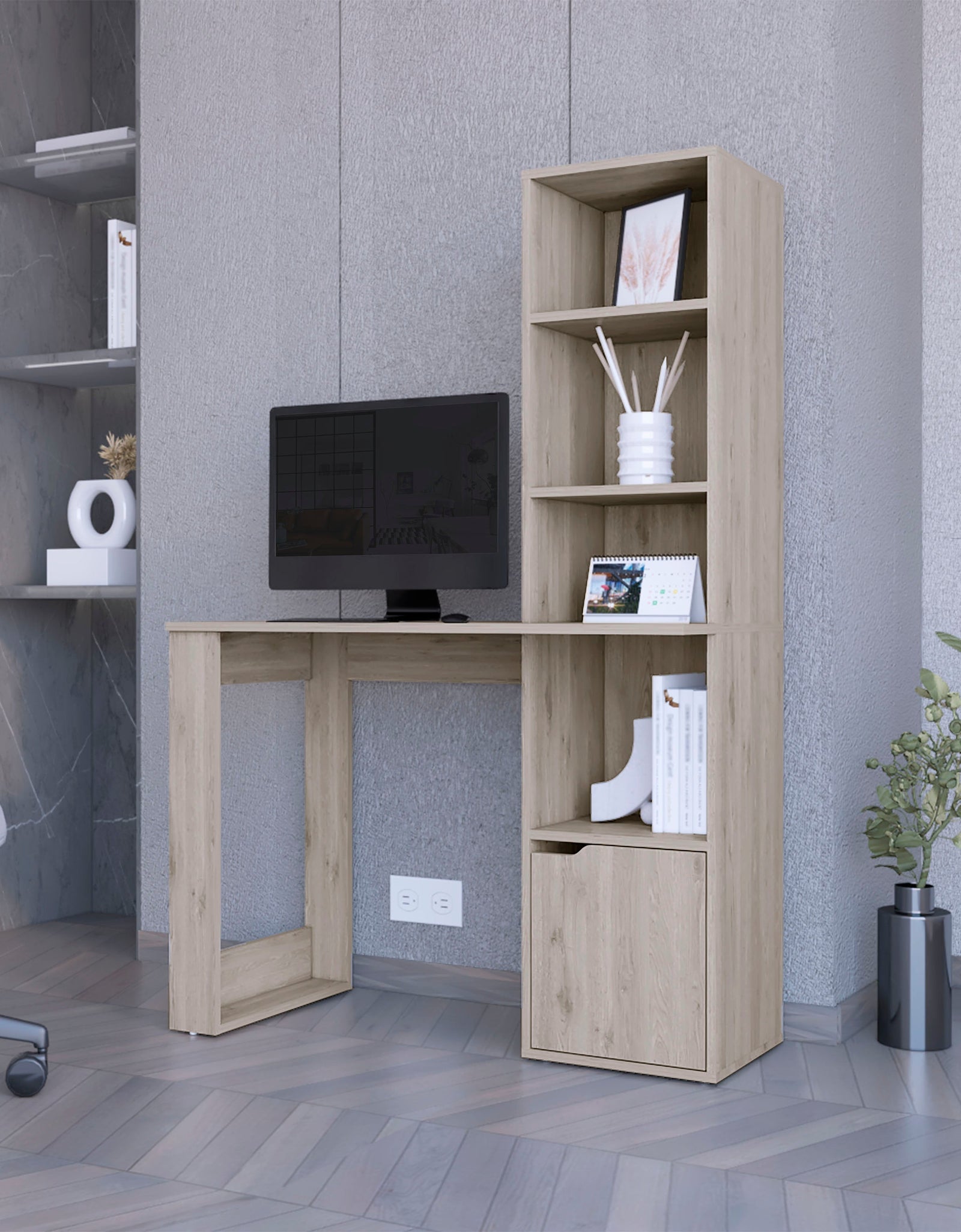 Riverton Computer Desk, Work Surface Area, Light Gray Finish by FM FURNITURE