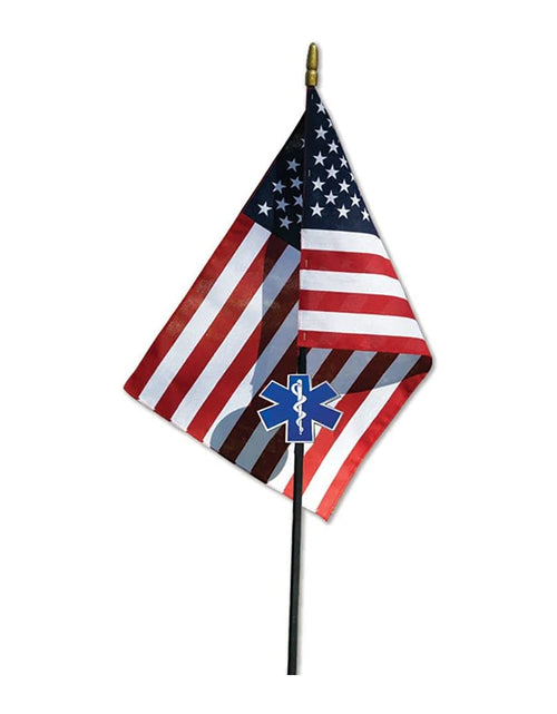 Load image into Gallery viewer, EMS Veteran Grave Marker With 30 Inch Tall American Cemetery Flag, EMS Star Of Life Memorial. by The Military Gift Store
