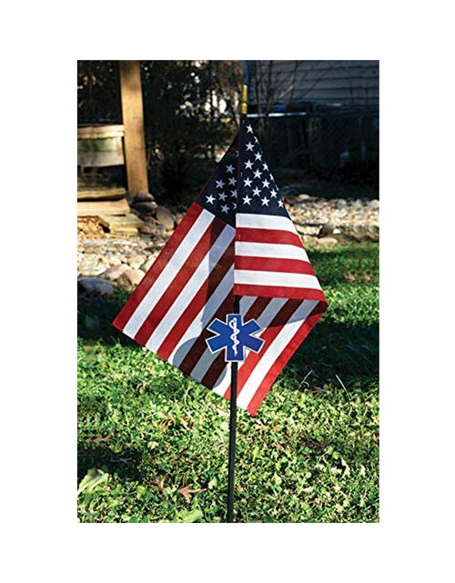 Load image into Gallery viewer, EMS Veteran Grave Marker With 30 Inch Tall American Cemetery Flag, EMS Star Of Life Memorial. by The Military Gift Store
