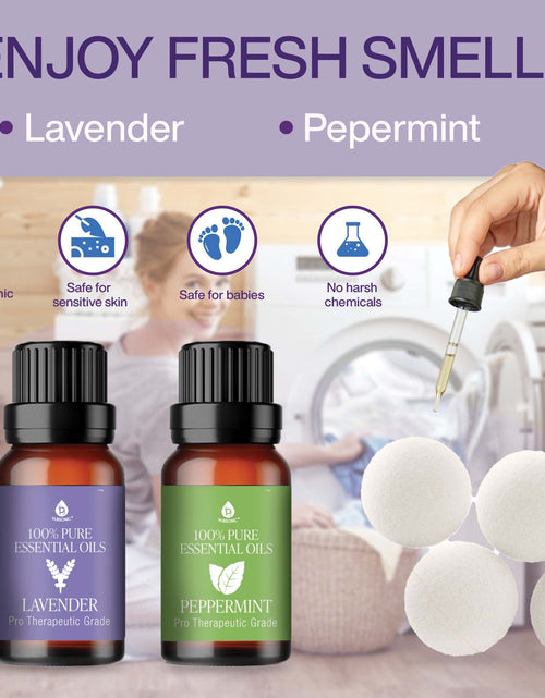 Load image into Gallery viewer, Wool Dryer Balls Bundle - Reusable Laundry Balls Made from Pure New Zealand Wool - Includes Lavender &amp; Peppermint Oils by Pursonic
