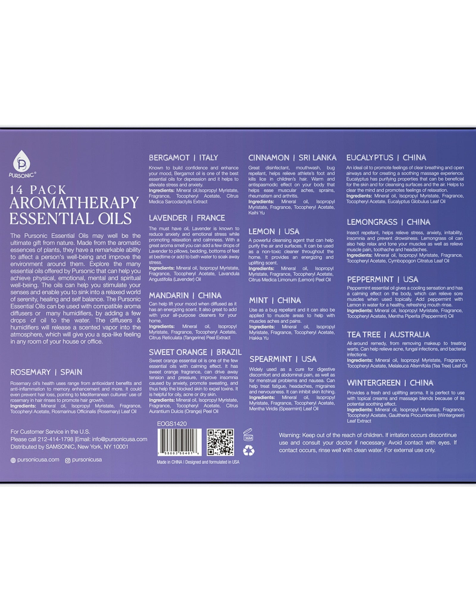 14 Pack Aromatherapy Essential Oil Gift Set by Pursonic