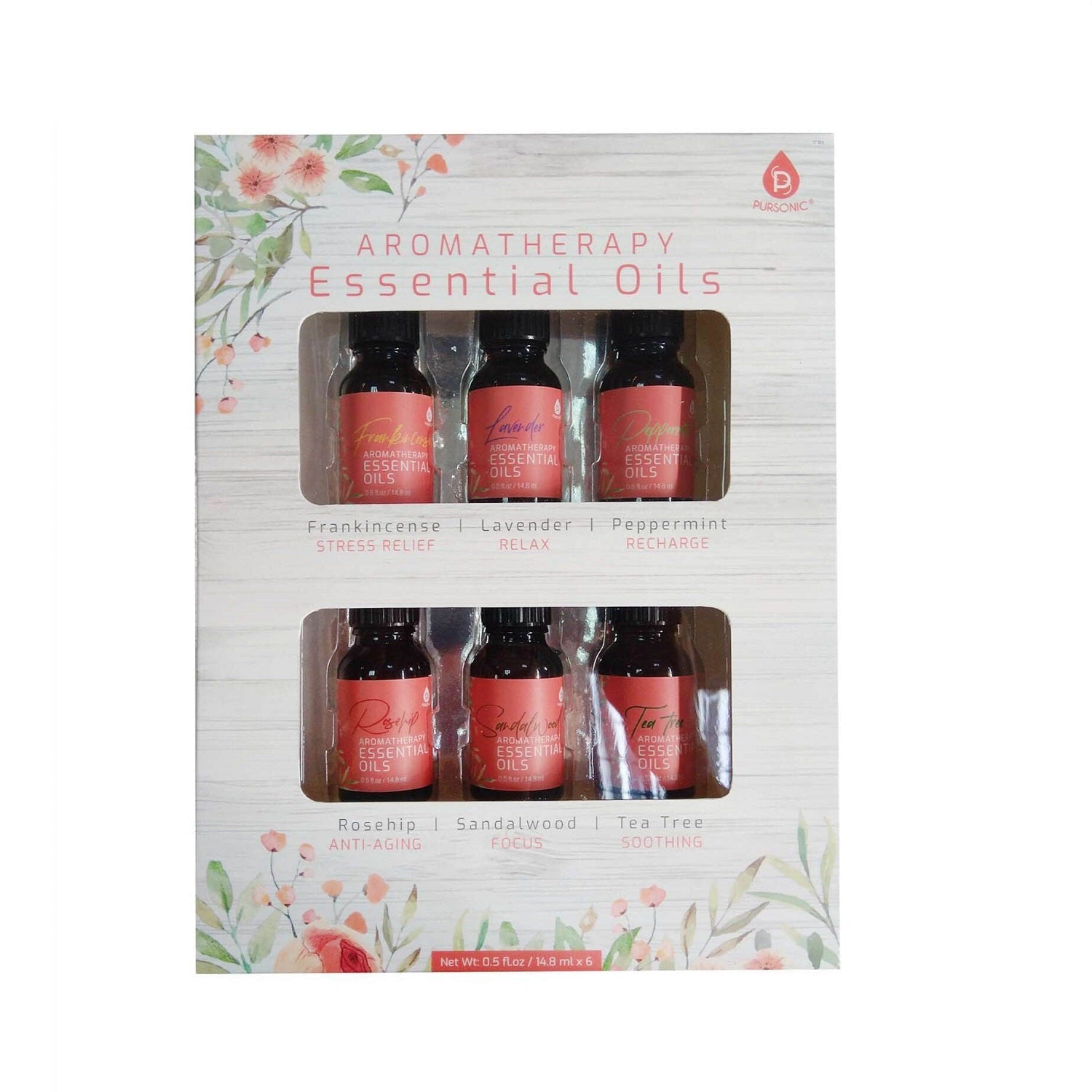 6 Pack of Aromatherapy Essential Oils by Pursonic