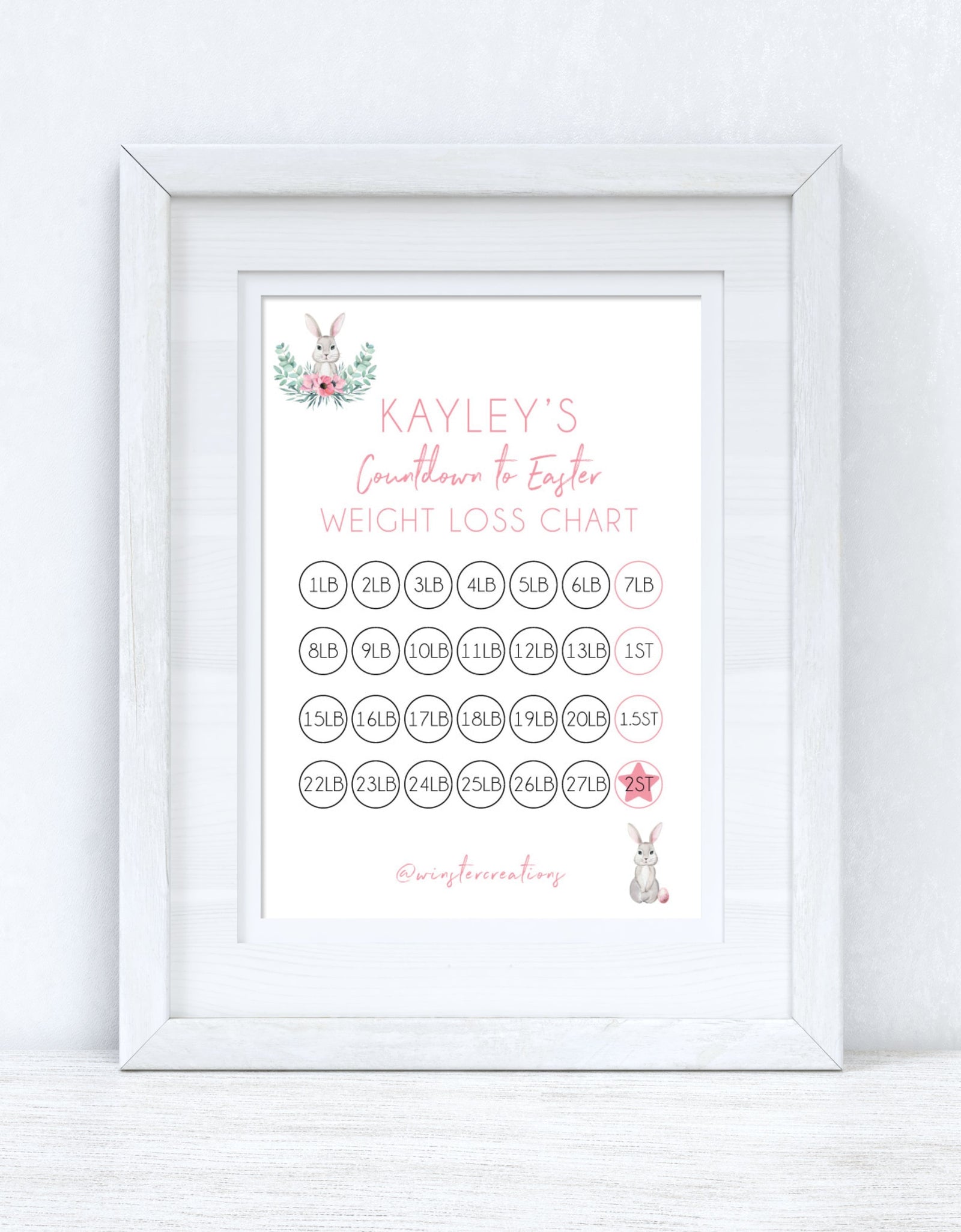 Personalised Name Countdown To Easter Spring A4 Weight Loss Diet Slimming Chart Tracker Print - st. lb Units - Laminated With Stars by WinsterCreations™ Official Store