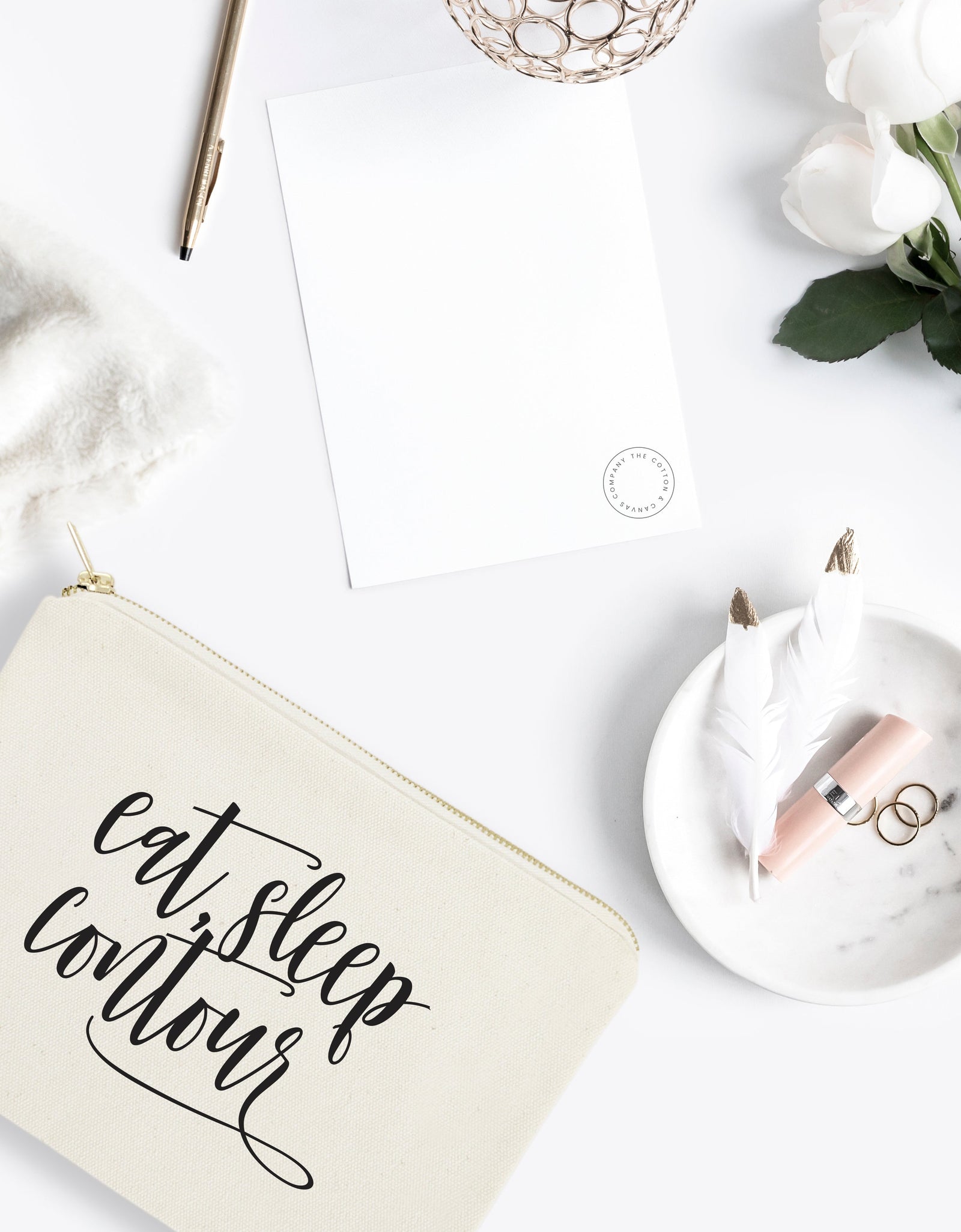 Eat, Sleep, Contour Cotton Canvas Cosmetic Bag by The Cotton & Canvas Co.