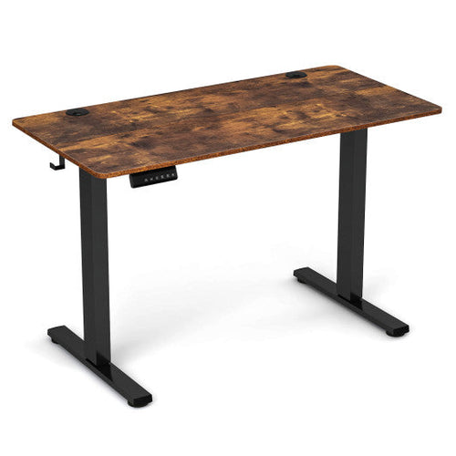 Load image into Gallery viewer, Electric Standing Desk with 3 Memory Height Settings and 2 Hanging Hooks &amp; Cable Management-Rustic Brown
