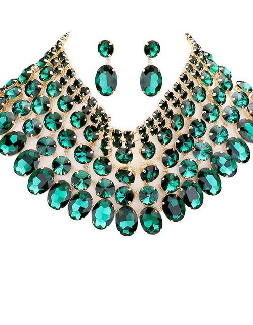 Load image into Gallery viewer, Crystal Glass Bib Statement Necklace Earring Set by Madeline Love
