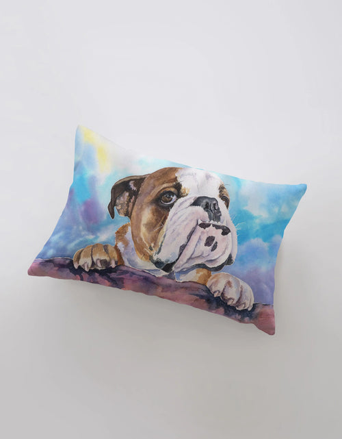 Load image into Gallery viewer, English Bulldog | Watercolor Blue Bulldog | 18x12 | Pillow Cover | Personalized Dog Pillow | Bulldog | Dog Lover Gift | Dog Mom Gift | Dog by UniikPillows
