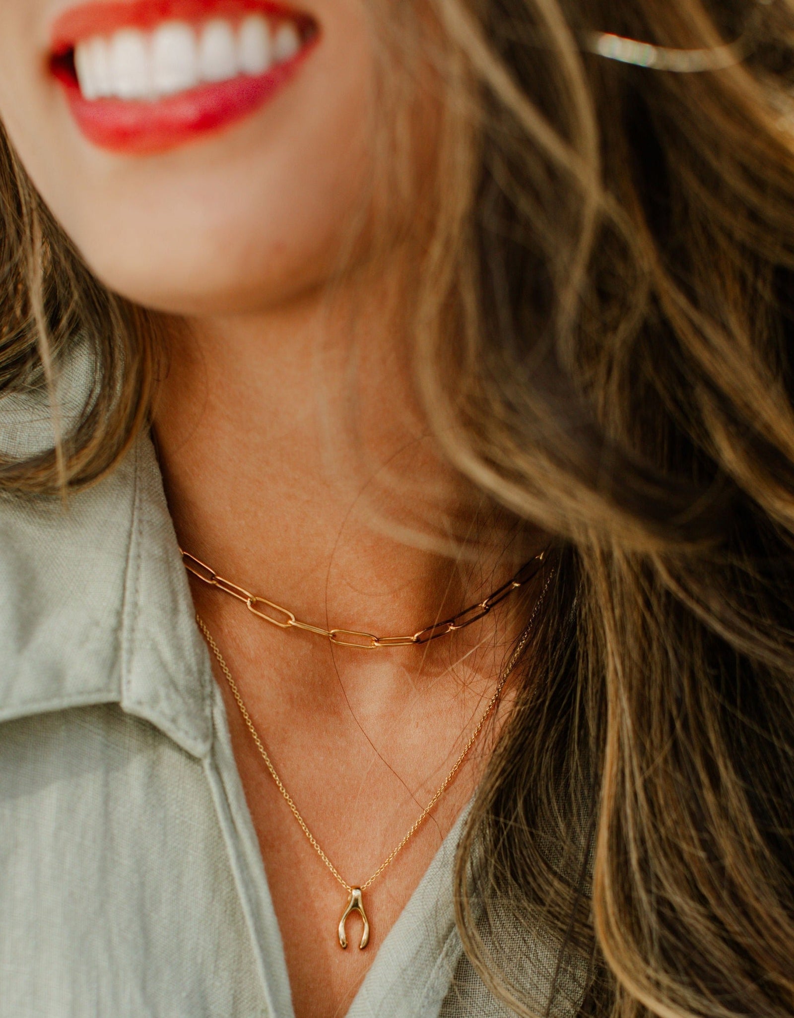 Classic Gold Stone Pendant Necklace Set - Paperclip Chain & Tiger's Eye by ETHICGOODS