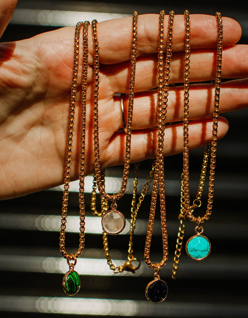 Load image into Gallery viewer, Rose Quartz Stone Pendant Classic Gold Necklace by ETHICGOODS
