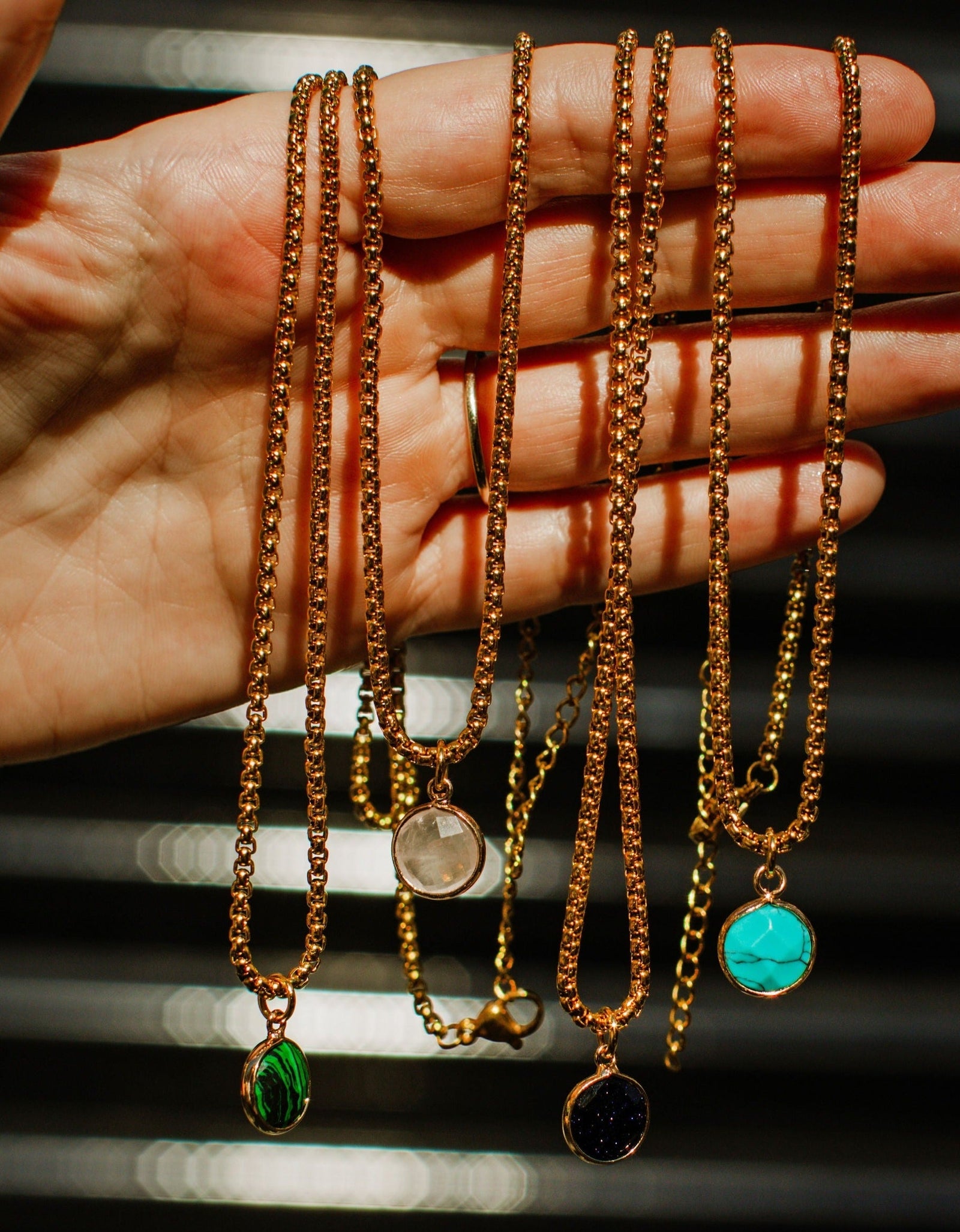 Black Agate Stone Pendant Classic Gold Necklace by ETHICGOODS