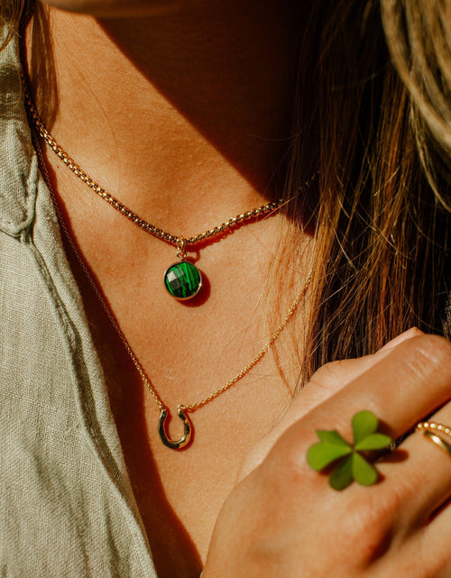 Load image into Gallery viewer, Malachite Stone Pendant Classic Gold Necklace by ETHICGOODS
