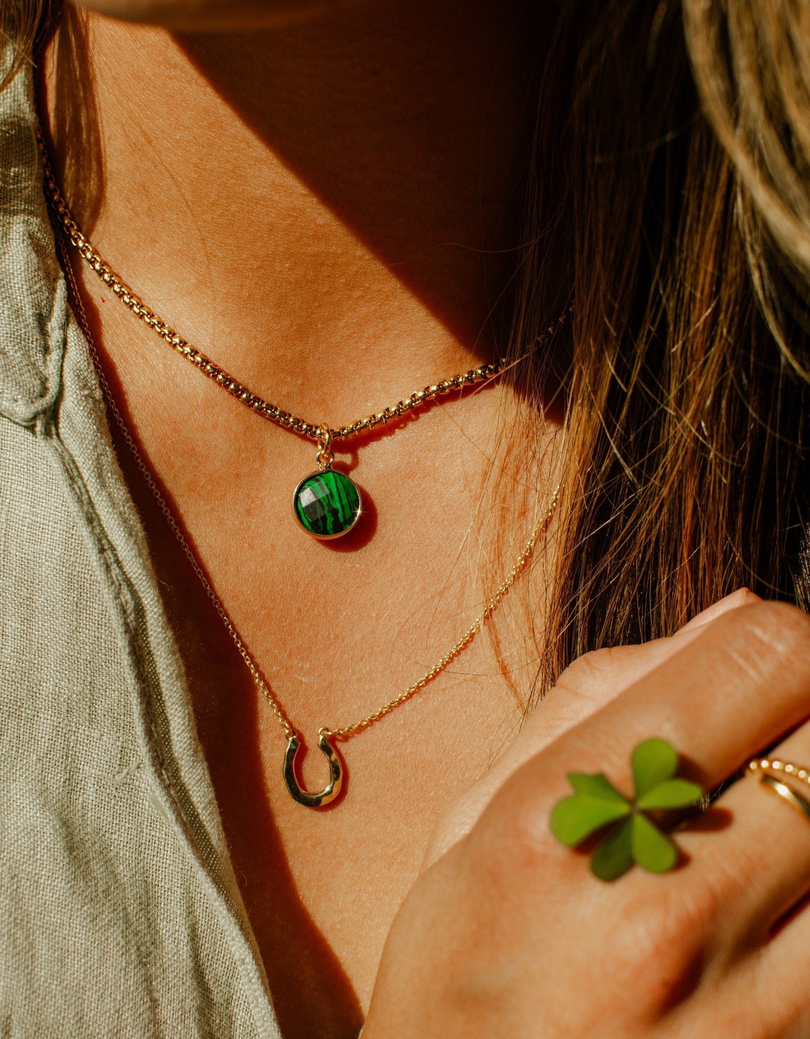 Malachite Stone Pendant Classic Gold Necklace by ETHICGOODS