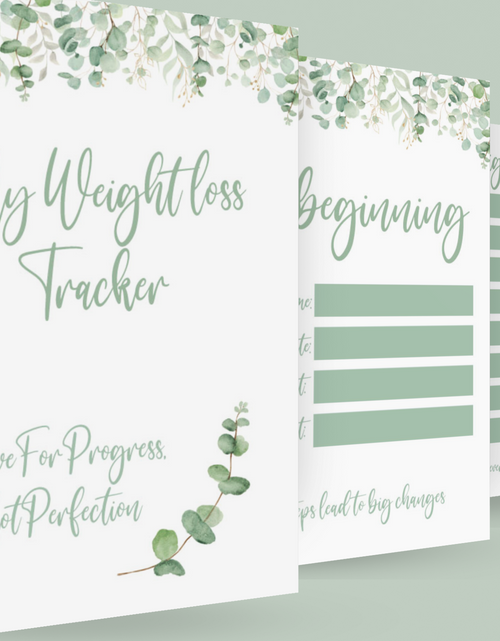 Load image into Gallery viewer, Binded Eucalyptus Leaf Weight Loss &amp; Diet Tracker Journal A4 Diary - Up To 1 Year Measurements Goals Weigh Ins + Lots MORE! by WinsterCreations™ Official Store
