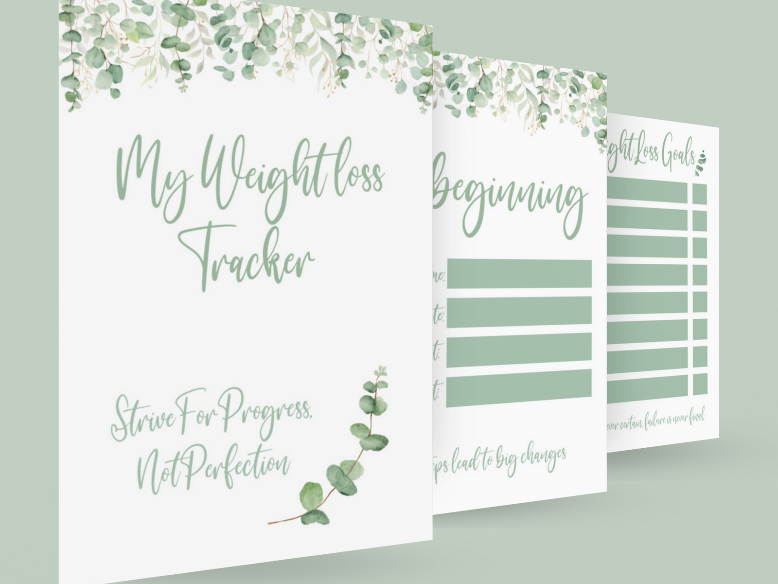 Binded Eucalyptus Leaf Weight Loss & Diet Tracker Journal A4 Diary - Up To 1 Year Measurements Goals Weigh Ins + Lots MORE! by WinsterCreations™ Official Store