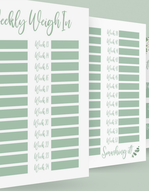 Load image into Gallery viewer, Binded Eucalyptus Leaf Weight Loss &amp; Diet Tracker Journal A4 Diary - Up To 1 Year Measurements Goals Weigh Ins + Lots MORE! by WinsterCreations™ Official Store
