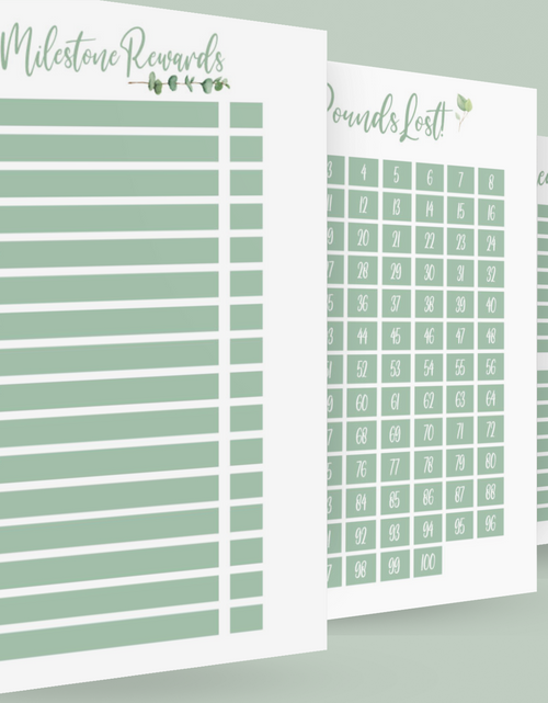 Load image into Gallery viewer, Binded Eucalyptus Leaf Weight Loss &amp; Diet Tracker Journal A4 Diary - Up To 1 Year Measurements Goals Weigh Ins + Lots MORE! by WinsterCreations™ Official Store
