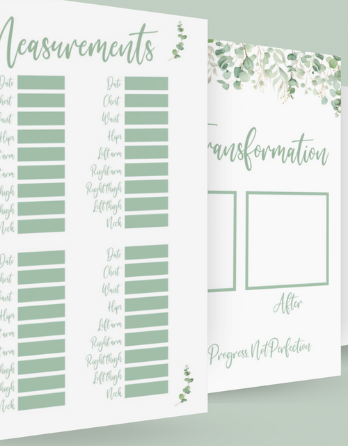 Load image into Gallery viewer, Binded Eucalyptus Leaf Weight Loss &amp; Diet Tracker Journal A4 Diary - Up To 1 Year Measurements Goals Weigh Ins + Lots MORE! by WinsterCreations™ Official Store
