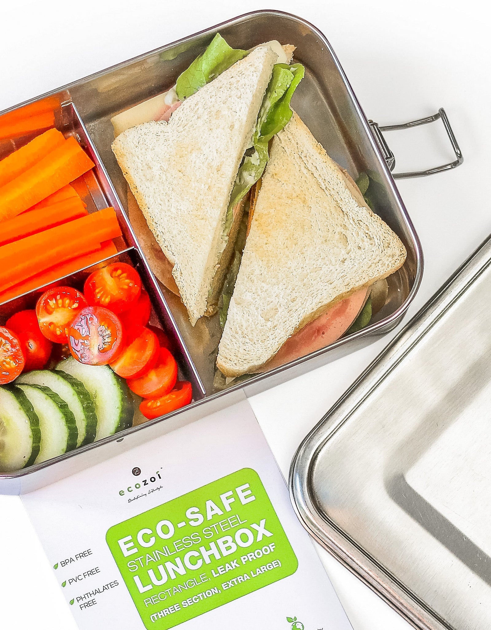 Stainless Steel Lunch Box, 3 Compartment Leak Proof, 50 Oz by ecozoi