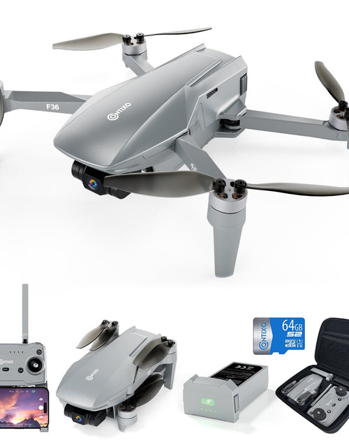 Load image into Gallery viewer, Contixo F36 Silver Horizon Remote Control FPV Foldable Drone with 4K HD Camera, 64GB MicroSD Card, &amp; Carrying Case by Contixo
