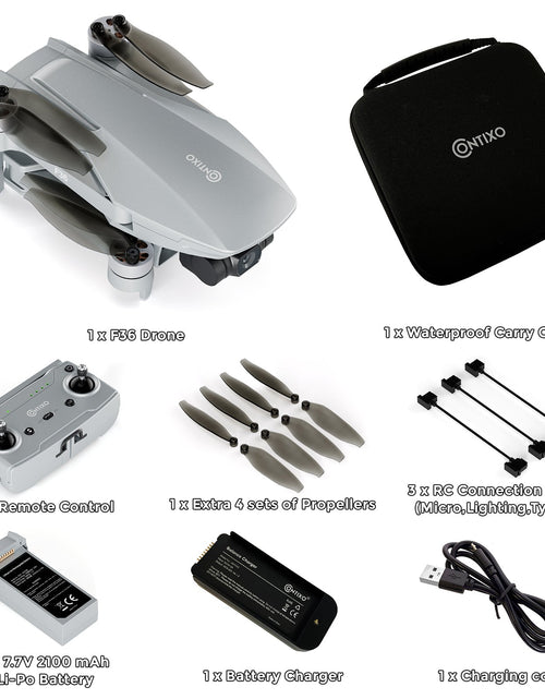 Load image into Gallery viewer, Contixo F36 Silver Horizon Remote Control FPV Foldable Drone with 4K HD Camera, 64GB MicroSD Card, &amp; Carrying Case by Contixo
