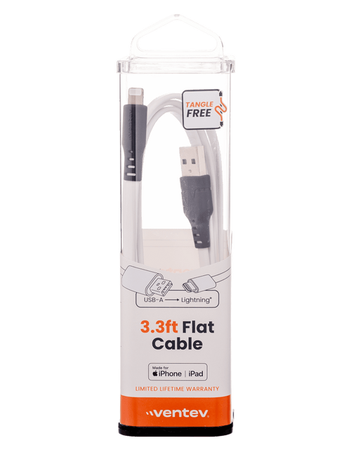 Load image into Gallery viewer, Ventev Chargesync Flat USB A to Apple Lightning Cable 3ft White by Ventev
