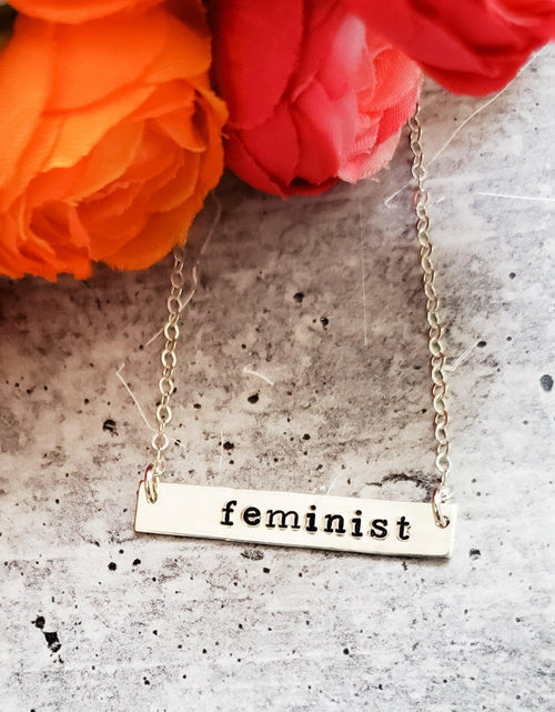 Load image into Gallery viewer, FEMINIST Bar Necklace by Salt and Sparkle
