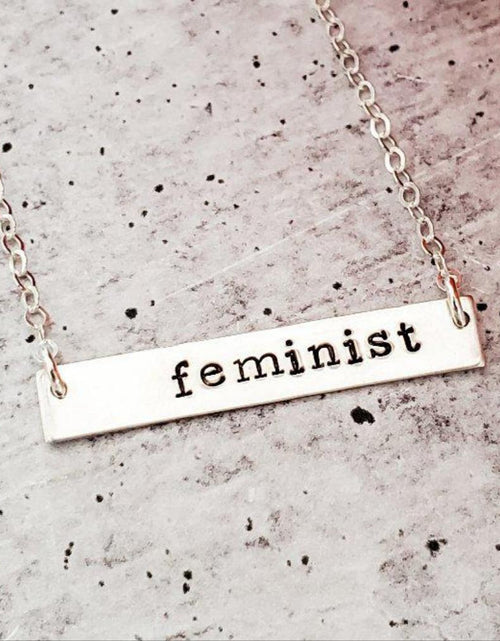 Load image into Gallery viewer, FEMINIST Bar Necklace by Salt and Sparkle
