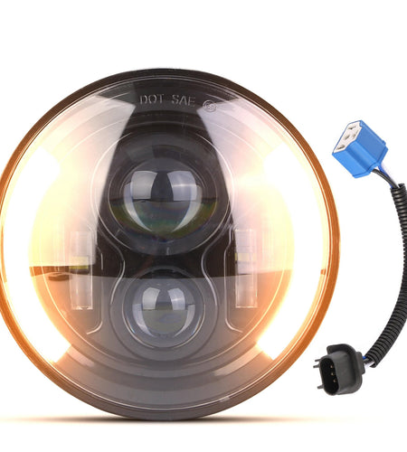 7In 40W Round LED Headlight 3800LM Halo Car Headlamp with DRL Turn Light High Low Beam Fit for Honda Yamaha Motorcycle Jeep Wrangler TJ JK CJ
