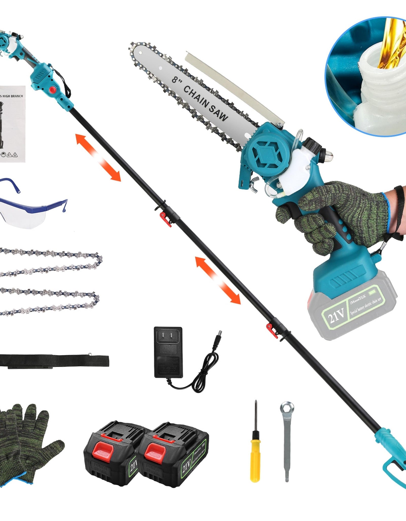 2-in-1 Cordless Pole & Mini Chainsaw 8� Brushless w/ 21V Battery & Extender