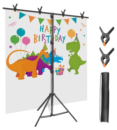 6.5�8.5FT T-Shape Backdrop Stand, Adjustable w/ 6 Clamps, Sandbag & Carry Bag