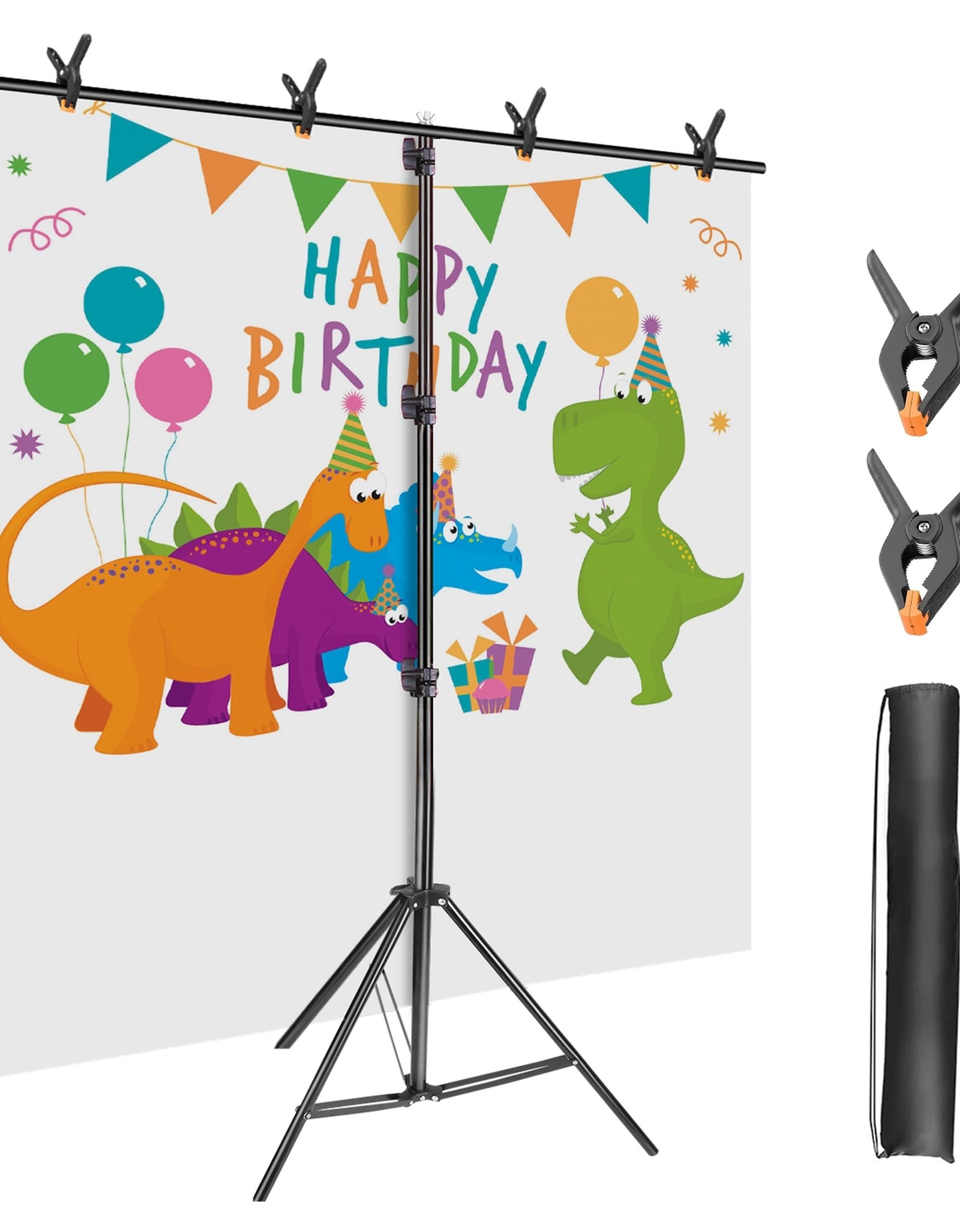 6.5�8.5FT T-Shape Backdrop Stand, Adjustable w/ 6 Clamps, Sandbag & Carry Bag