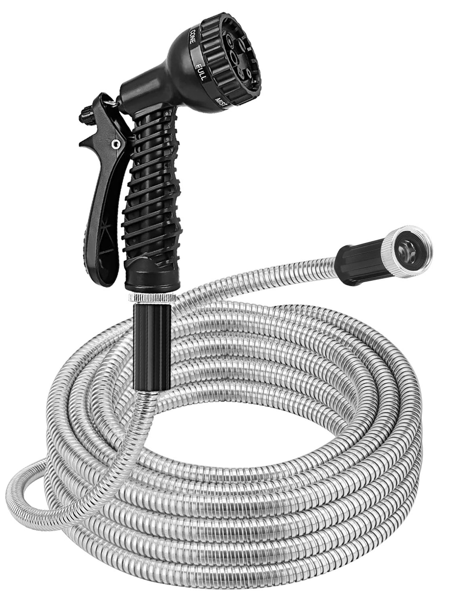 25FT/50FT/100FT Heavy Duty Stainless Steel Garden Hose Garden Watering Kit Metal Water Hose with 2 Nozzles 12 Patterns Flexible Extendable Kink Tangle