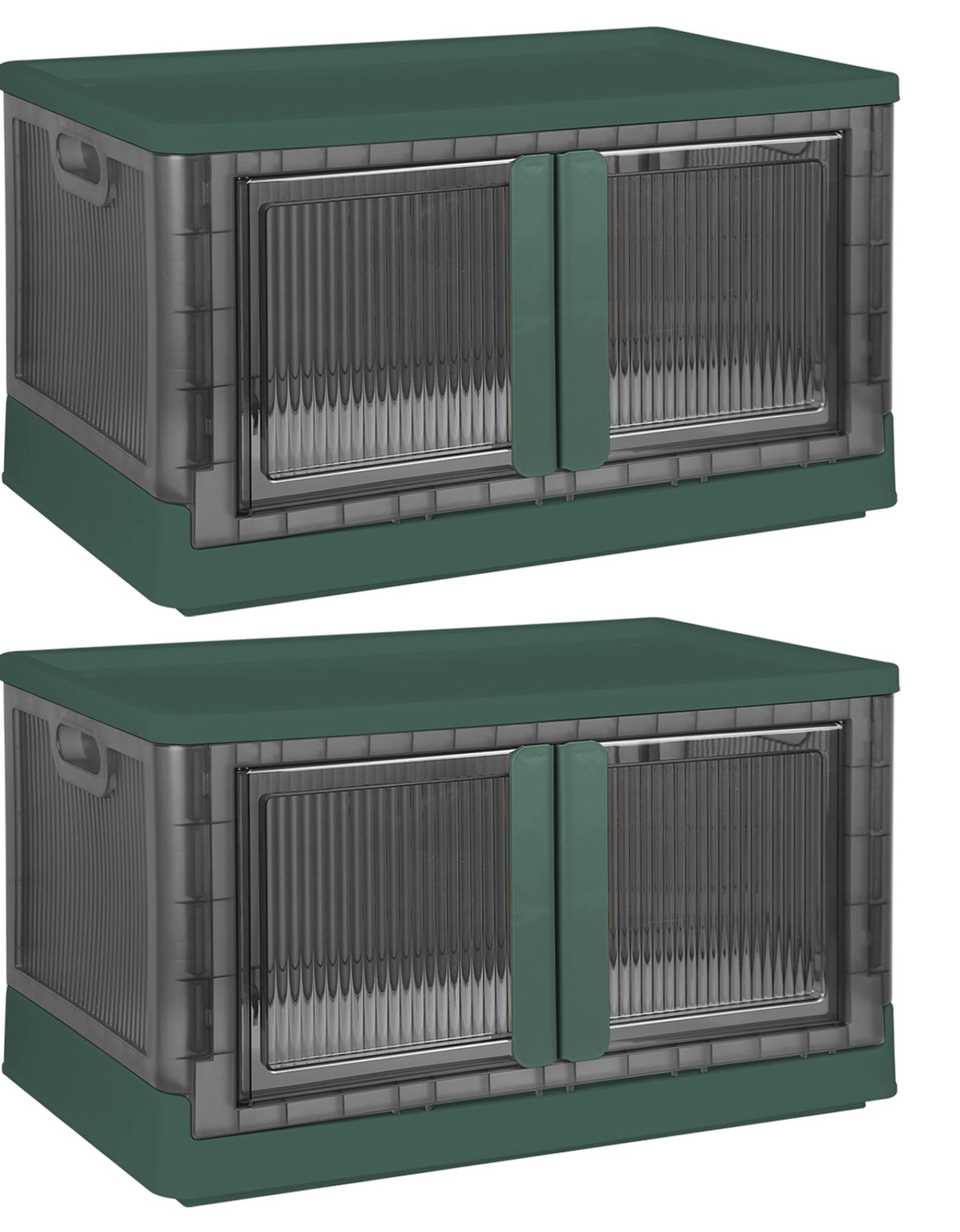 2Pcs 32L Foldable Storage Bins with Lid Collapsible Stackable Closet Organizer Containers with Front Door Lock 4Pcs Wheels