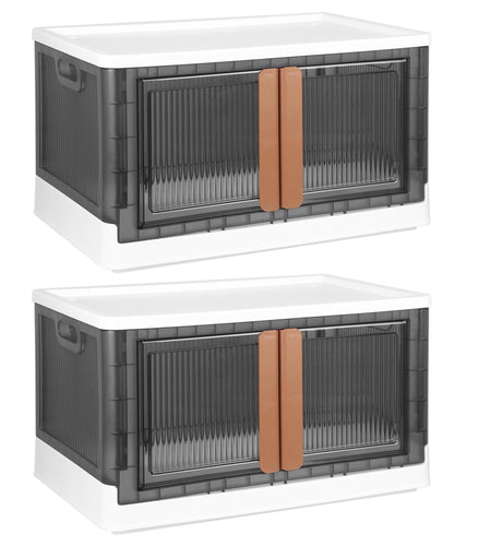 2Pcs 72L Foldable Storage Bins with Lid Collapsible Stackable Closet Organizer Containers with Front Door Lock 4Pcs Wheels