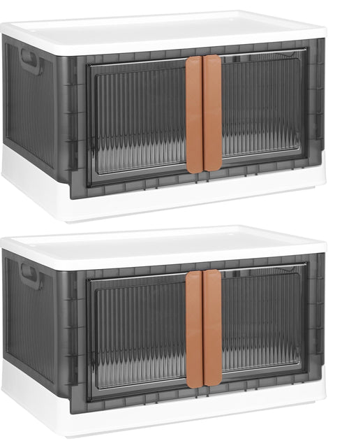 Load image into Gallery viewer, 2Pcs 72L Foldable Storage Bins with Lid Collapsible Stackable Closet Organizer Containers with Front Door Lock 4Pcs Wheels
