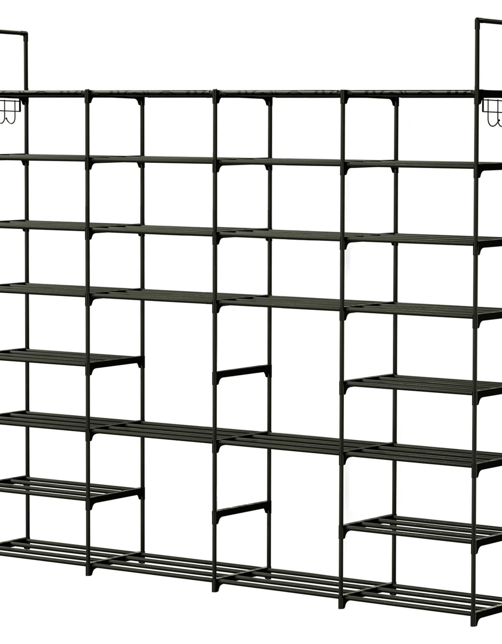 8-Tier 4-Row Shoe Rack Metal Shoe Storage Shelf Free Standing Large Shoe Stand 56 Pairs Shoe Tower Unit Tall Shoe Organizer with 2 Hooks for Entryway