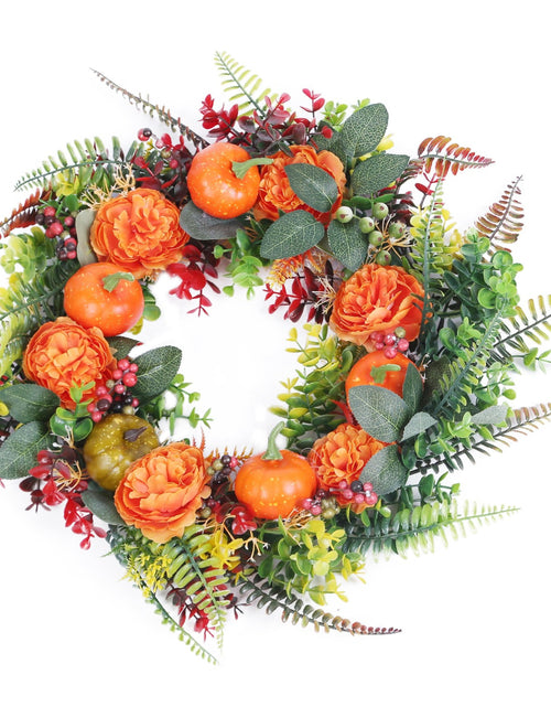 Load image into Gallery viewer, 17.71IN Autumn Wreath with Pumpkin Mixed Leaves Berries Flowers Fall Decoration for Indoor Outdoor Window Wall Front Door in Halloween Thanks Giving D
