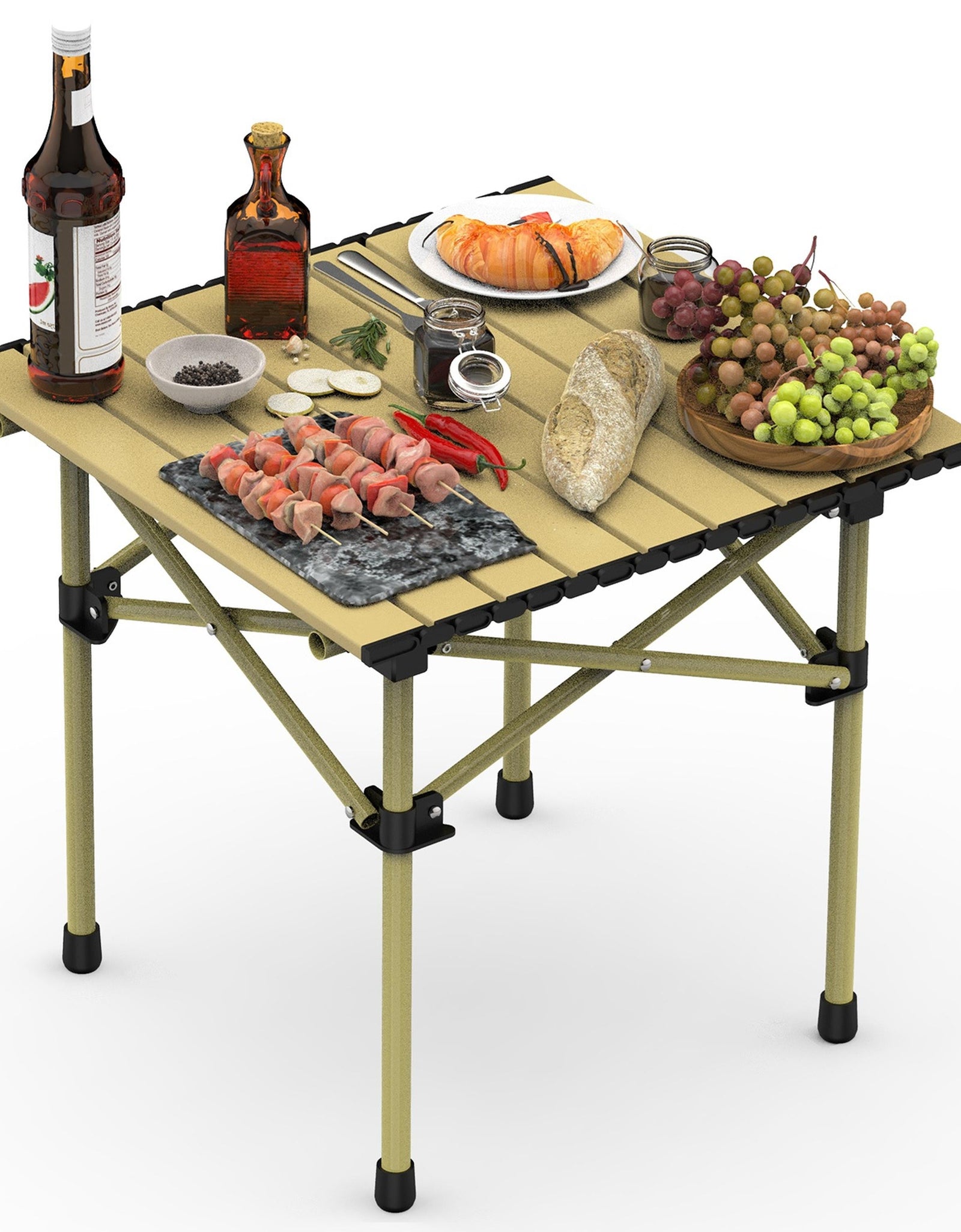 Folding Camping Table, Roll-Up Steel Desk, Heavy-Duty, Includes Carry Bag