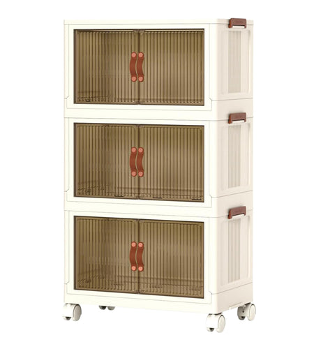 3Pcs Foldable Storage Bins with Lid Front Magnetic Door Collapsible Stackable Closet Organizer Containers with 4Pcs 360� Rotatable Wheels 8Pcs Small W