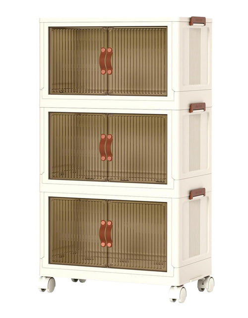 Load image into Gallery viewer, 3Pcs Foldable Storage Bins with Lid Front Magnetic Door Collapsible Stackable Closet Organizer Containers with 4Pcs 360� Rotatable Wheels 8Pcs Small W
