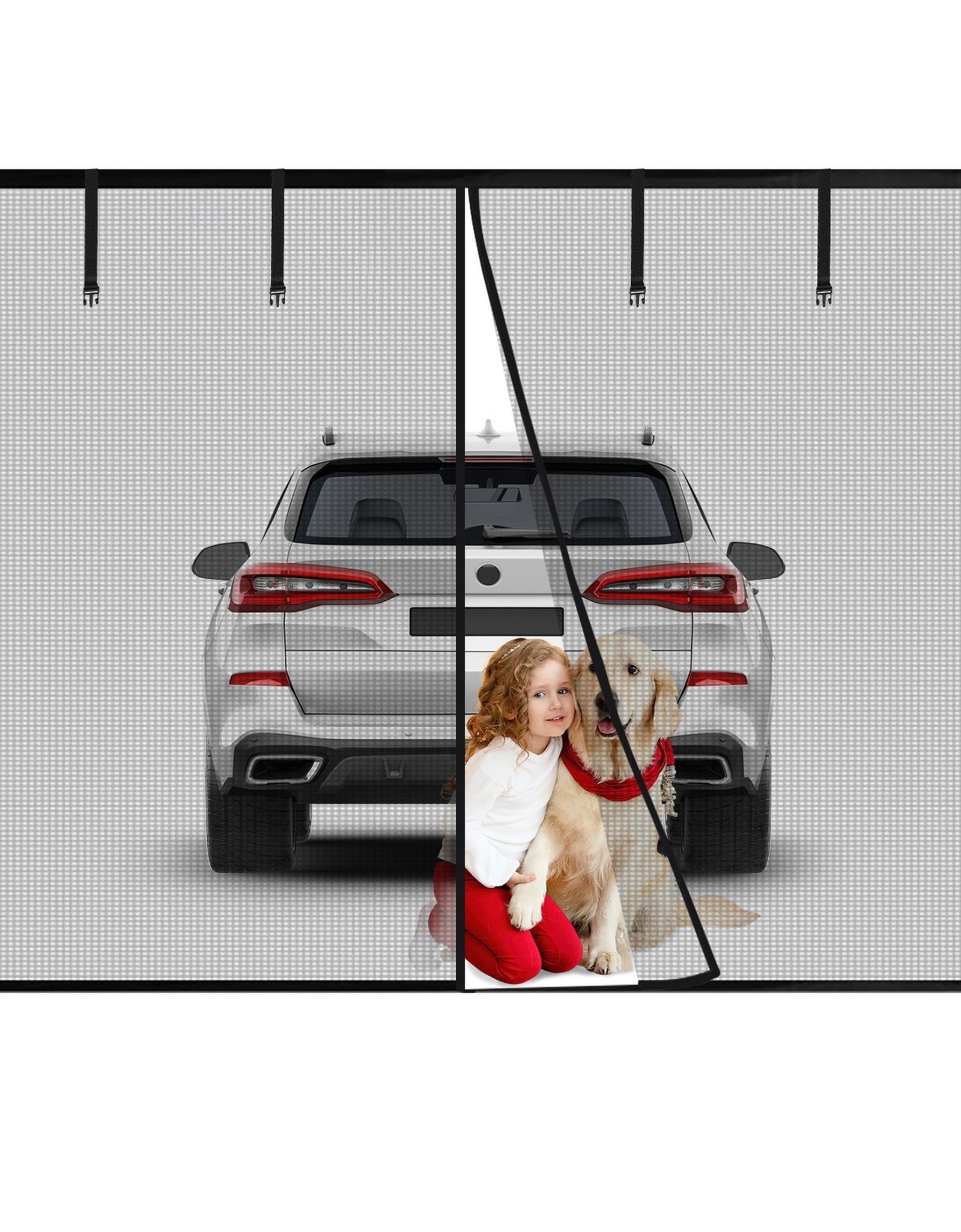 8x7FT Magnetic Garage Door Screen Single-Car Garage Screen Mesh Fiberglass Garage Net with Magnetic Closure 4 Buckle Straps for One Cars
