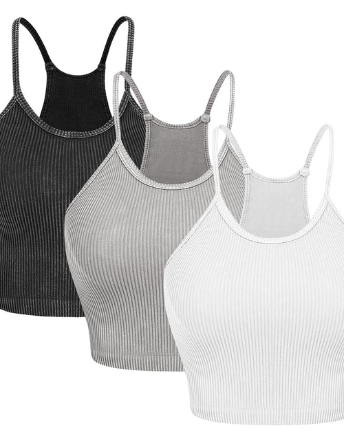 Load image into Gallery viewer, 3 Pack Women Crop Basic Tank Top Ribbed Knit Sleeveless Round Neck 9 Color Machine Wash Summer Crop S to XL
