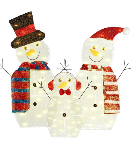3-Pcs 2D Christmas Snowman Yard Decoration, LED Warm Yellow Lights, Waterproof for Outdoor