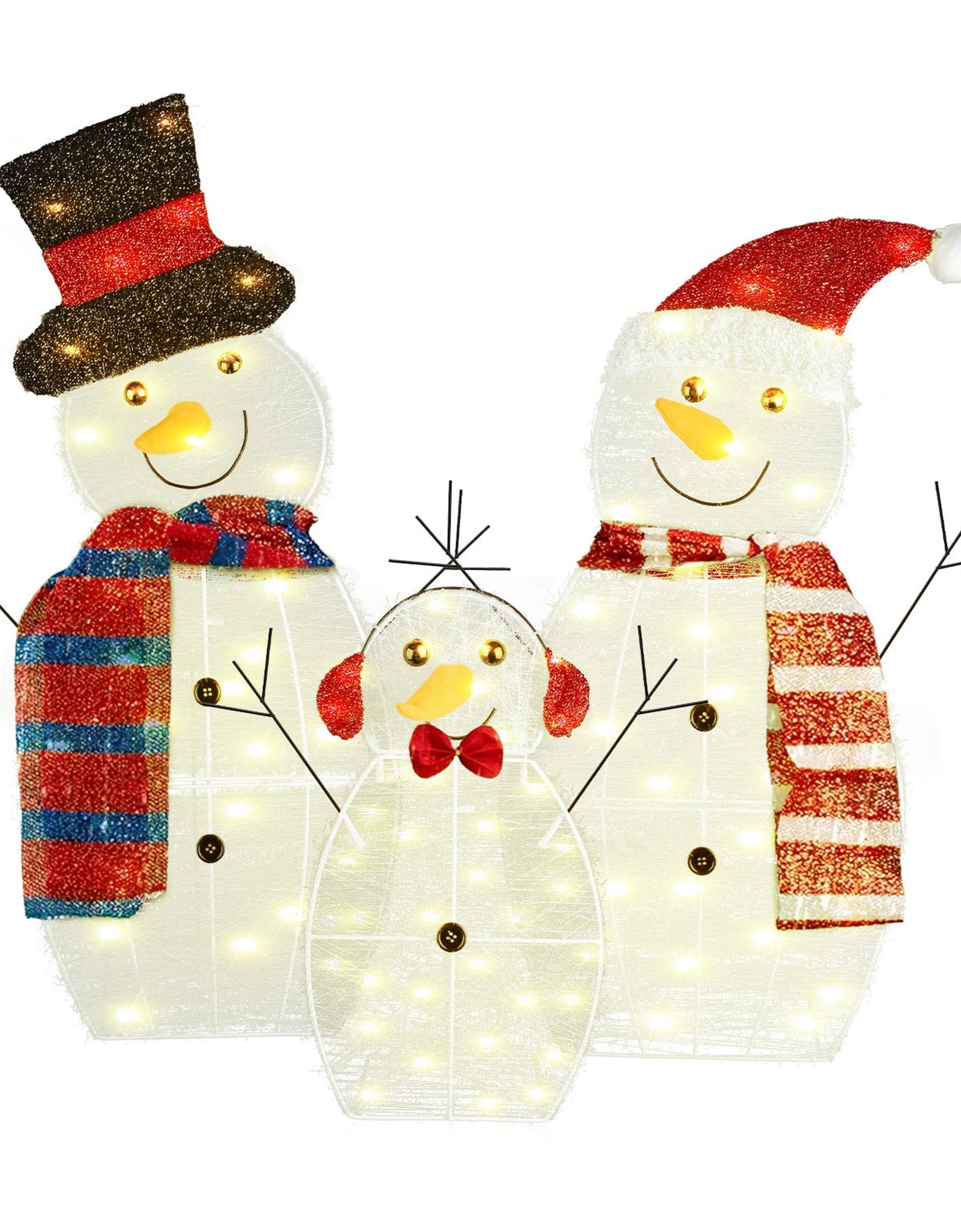 3-Pcs 2D Christmas Snowman Yard Decoration, LED Warm Yellow Lights, Waterproof for Outdoor