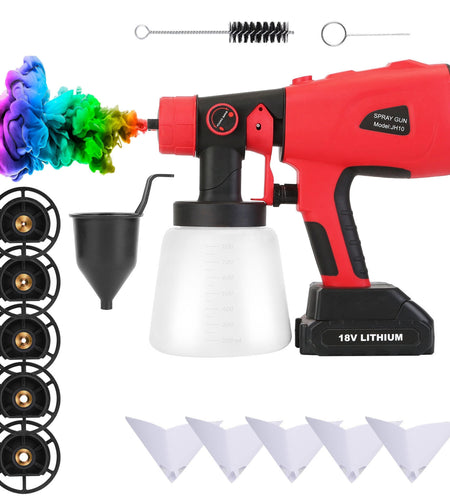 Portable Battery Powered Electric�Paint Sprayer�HVLP Spray Painting Gun Handheld Painter with 2 Spray Patterns 5 Nozzles 800ML Detachable Cup Flow Adj