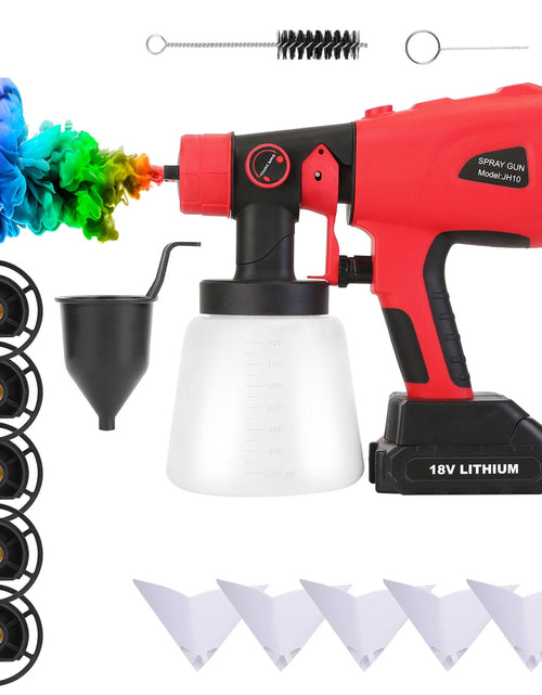 Load image into Gallery viewer, Portable Battery Powered Electric�Paint Sprayer�HVLP Spray Painting Gun Handheld Painter with 2 Spray Patterns 5 Nozzles 800ML Detachable Cup Flow Adj
