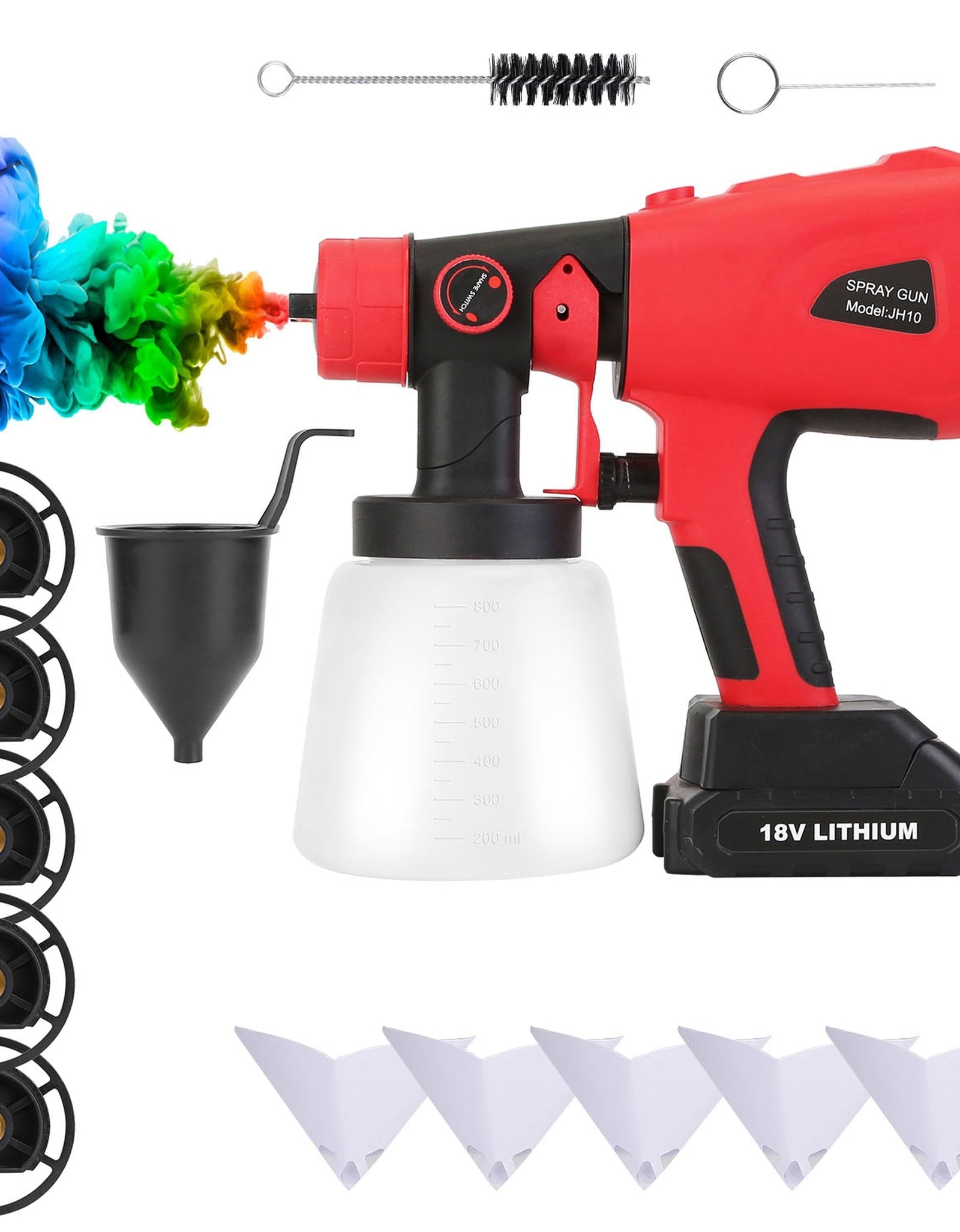 Portable Battery Powered Electric�Paint Sprayer�HVLP Spray Painting Gun Handheld Painter with 2 Spray Patterns 5 Nozzles 800ML Detachable Cup Flow Adj